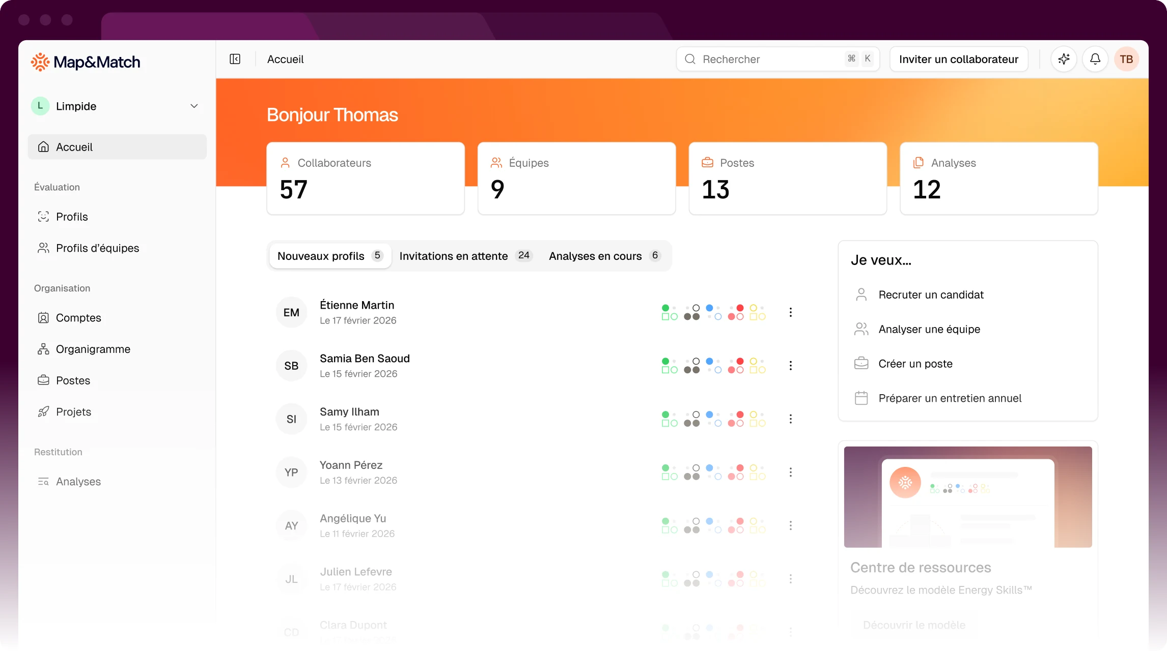Aperçu de la plateforme Map & Match